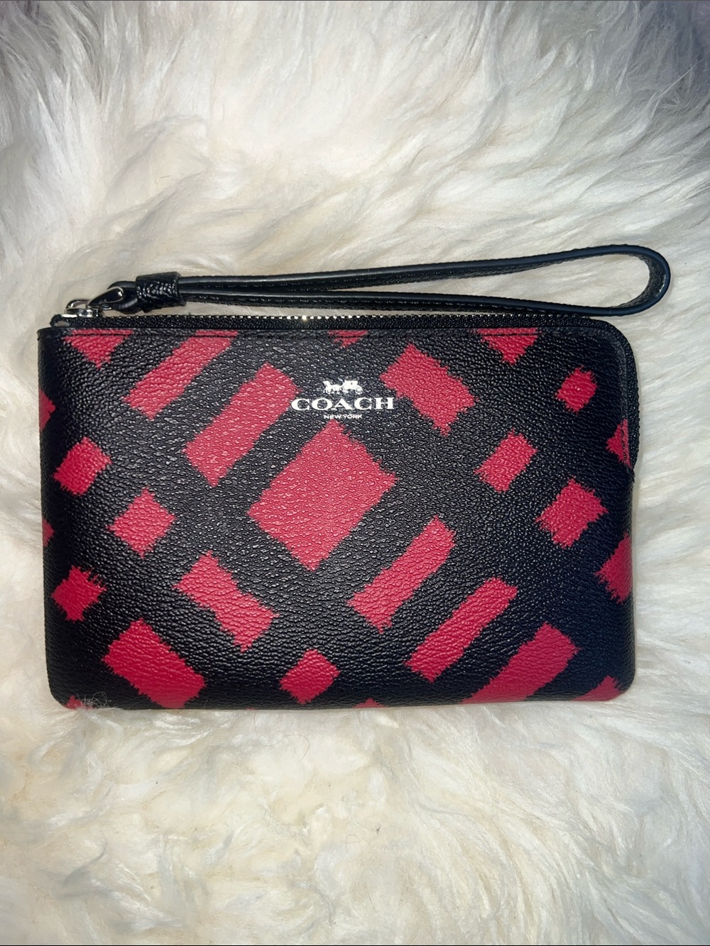 Coach Black Wristlet with Red Geometric Print